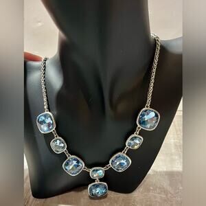 Monet blue rhinestone silver tone necklace